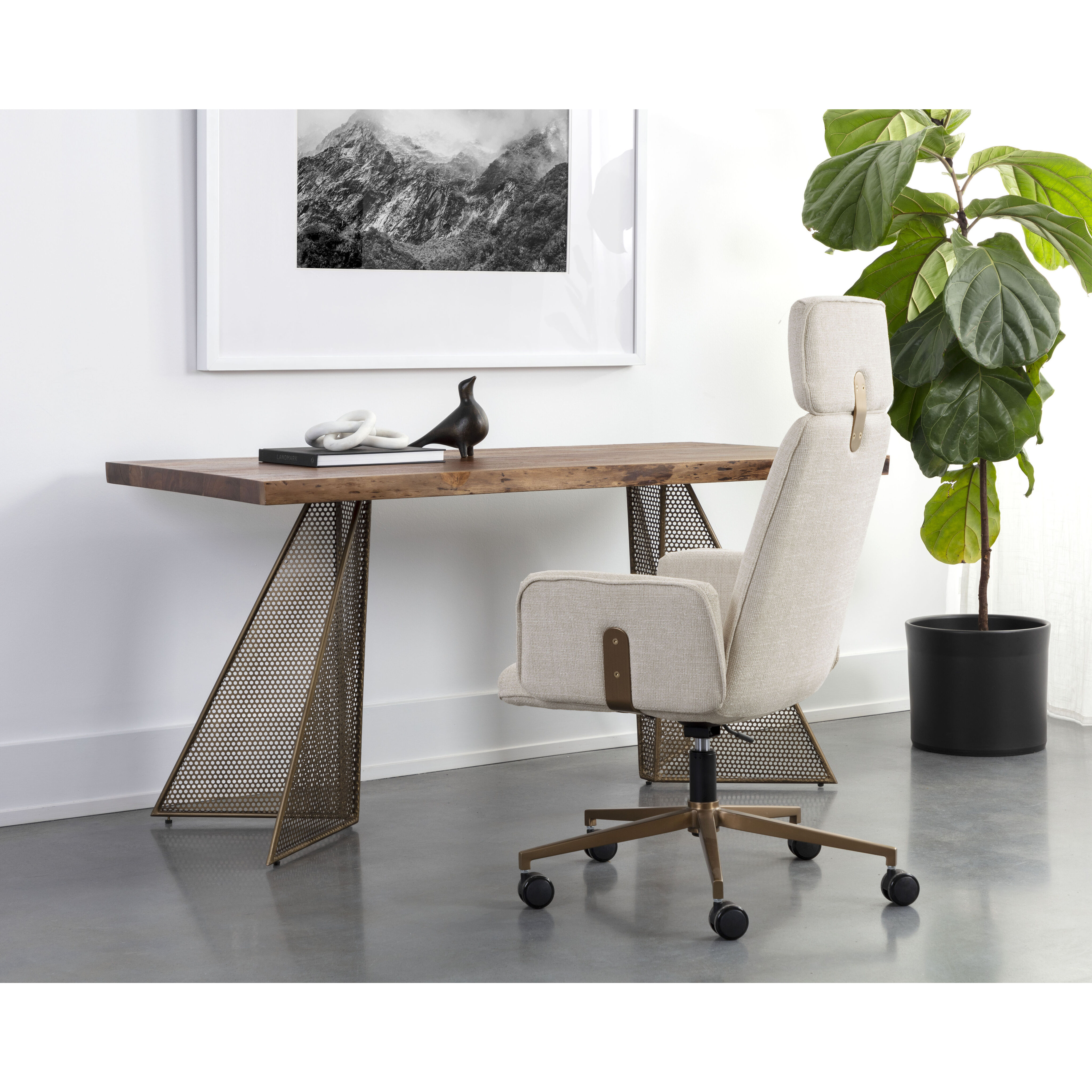 Mickey 62 X 31 inch Smoke Brown / Antique Brass Desk